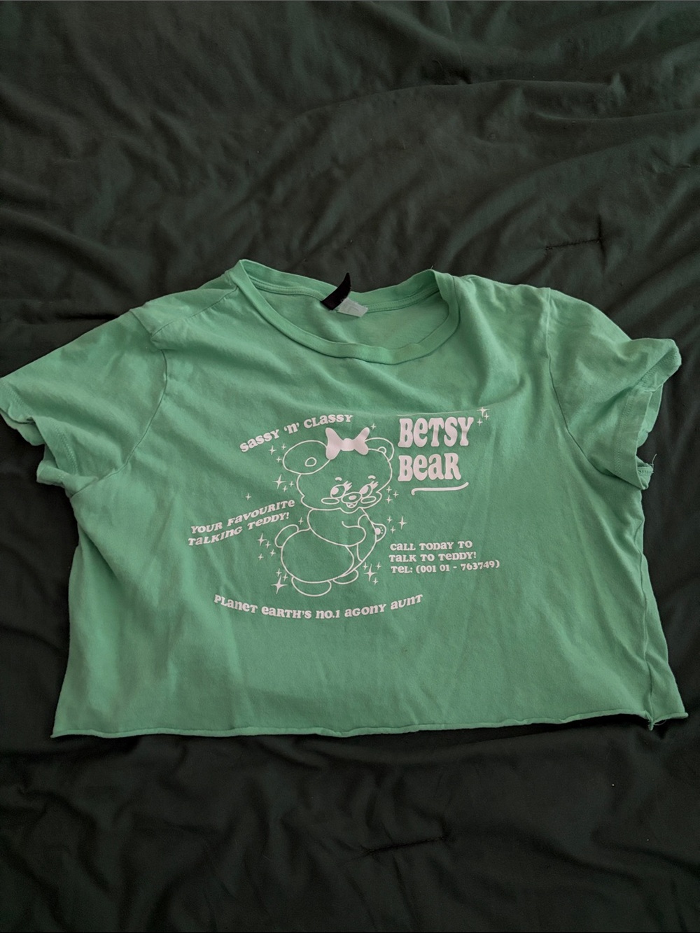Divided Mint Betsy Bear Graphic Crop Tee